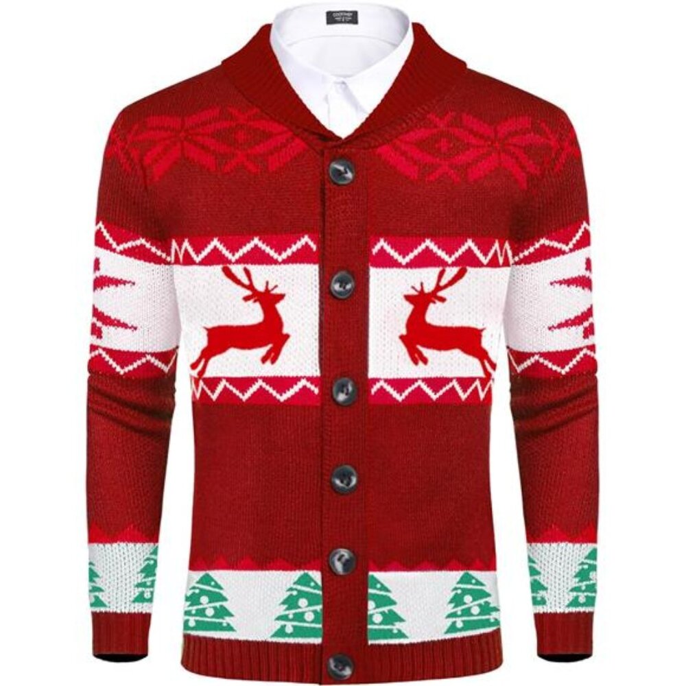 New Men's Christmas Cardigans Ugly Xmas Sweaters Reindeer Snowflake Shawl